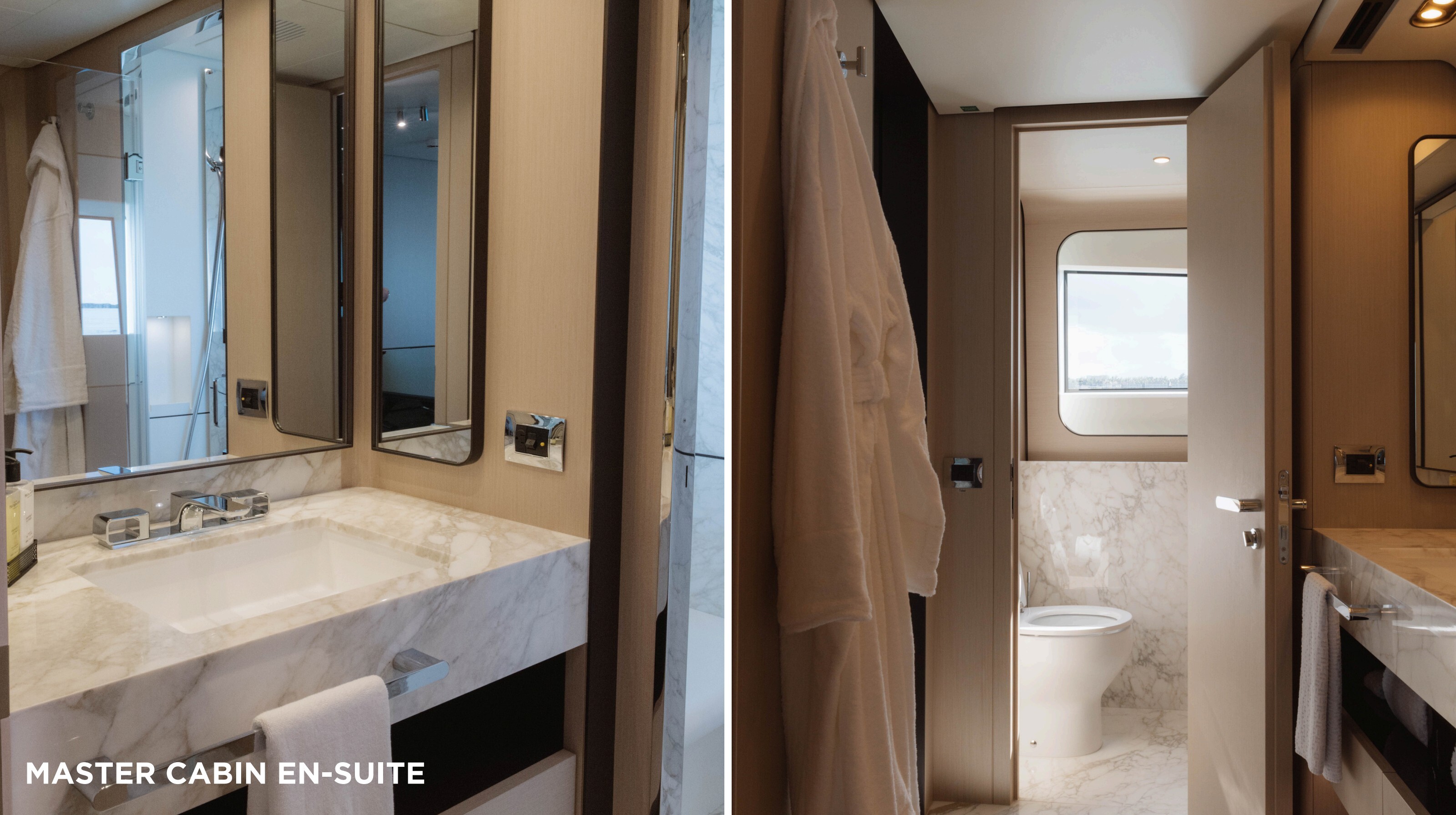 Master en-suite with marble countertops and dual sinks